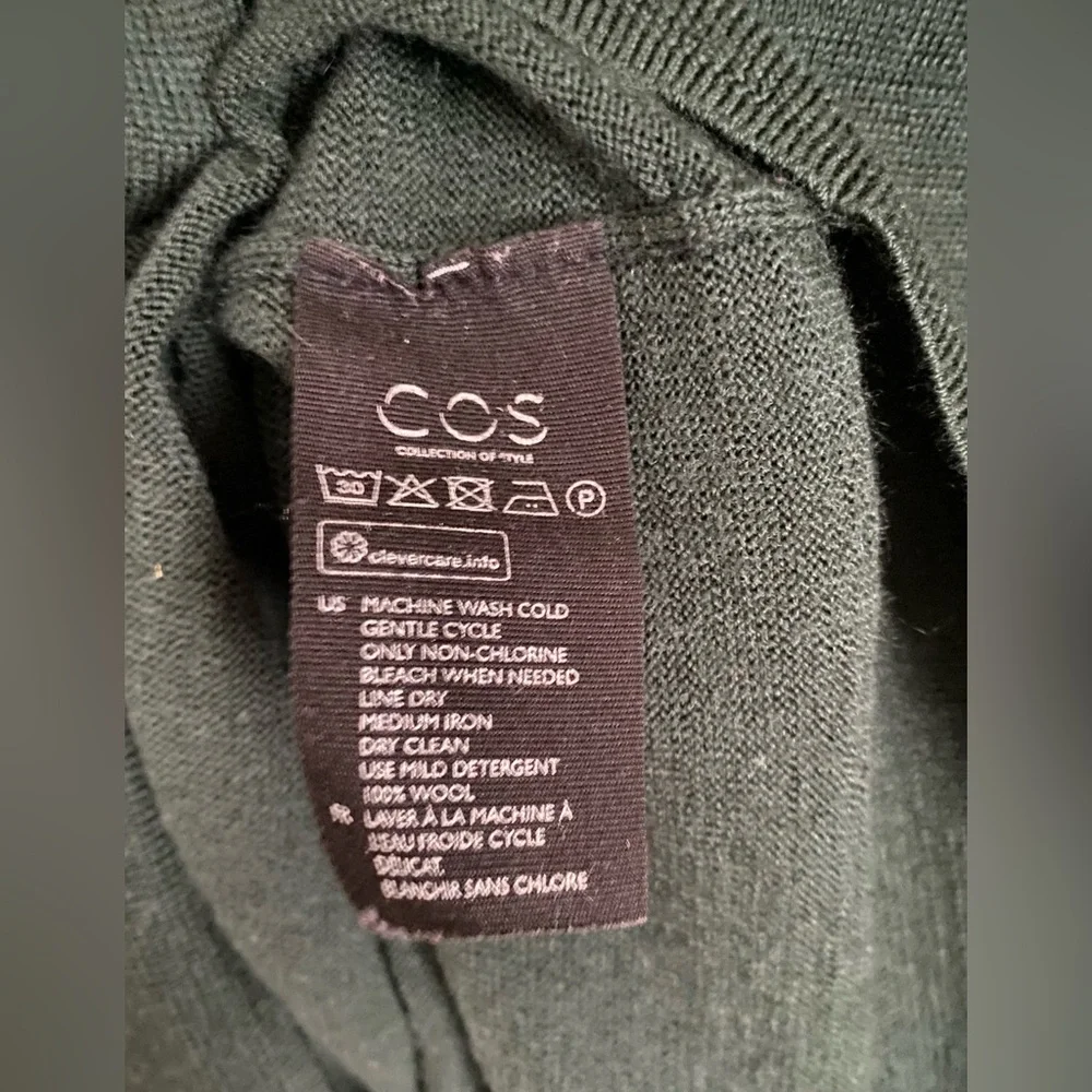 COS Wool Ruffled Long Sleeve Green Sweater Size Small Holiday Party Christmas - Picture 5 of 5